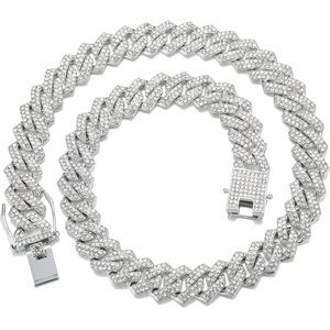 Unisex Cuban Link Chain Iced Out Silver Miami Cuban Necklace Diamond Jewelry